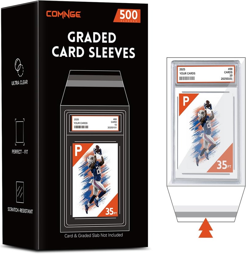 Comnge 500ct PSA Slab Sleeves - Graded Card Sleeves Compatible with 35pt PSA Slab, Perfect Fit Resealable Bag, Ultra Clear Slab Protector from Dust & Scratches - Image 1